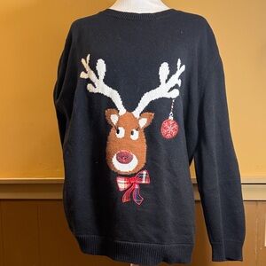 Arpeggia Woman’s Black Whimsical Christmas Crewneck Pull On 3X Sweater Cotton